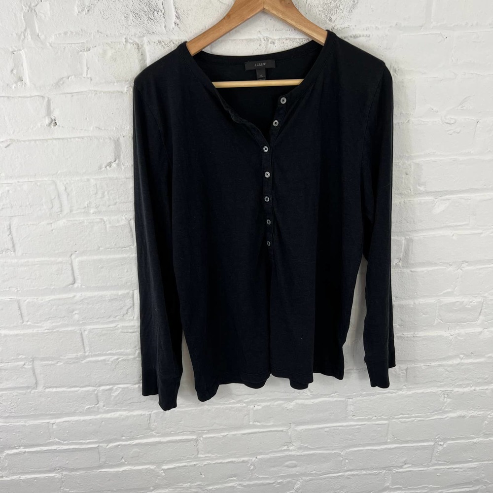 J. Crew Women's Lightweight Henley Shirt Long Sleeve Solid Black Size XL